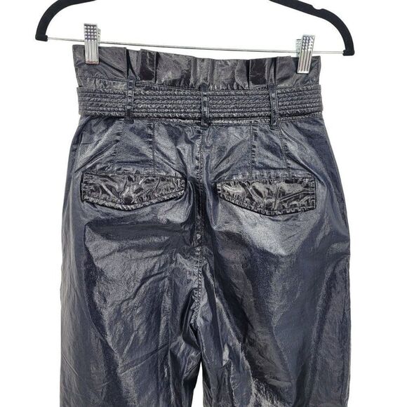 Free People Pants Faux Leather High Rise Paperbag Tapered Belted Metallic 4 - Picture 11 of 17